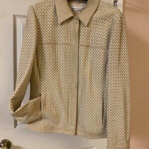 Dana Buchman Suede Jacket exquisitely tailored w/white leather accents, Size 8